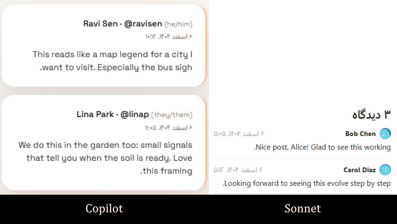 Example of non-isolated LTR content in RTL context, causing layout misalignment